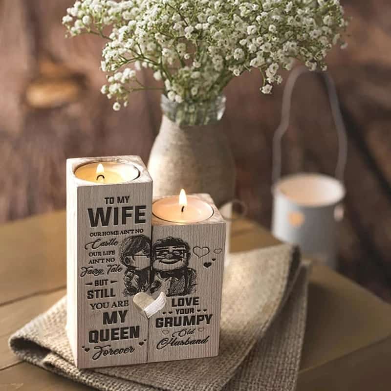 Husband to Wife -You Are My Queen Forever - Candle Holder with Candle Gift for Birthday Anniversary Decoration Candlesticks Home 2