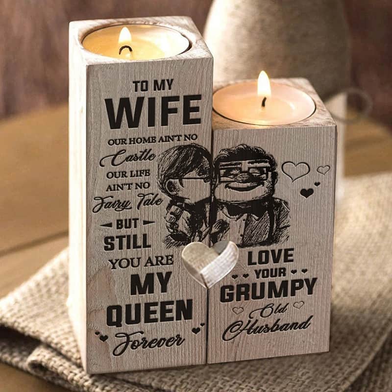 Husband to Wife -You Are My Queen Forever - Candle Holder with Candle Gift for Birthday Anniversary Decoration Candlesticks Home 1